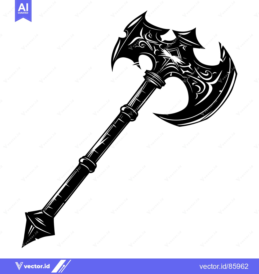 Premium Vector of Ornate Black and White Double-Headed Axe with a Spiked Handle