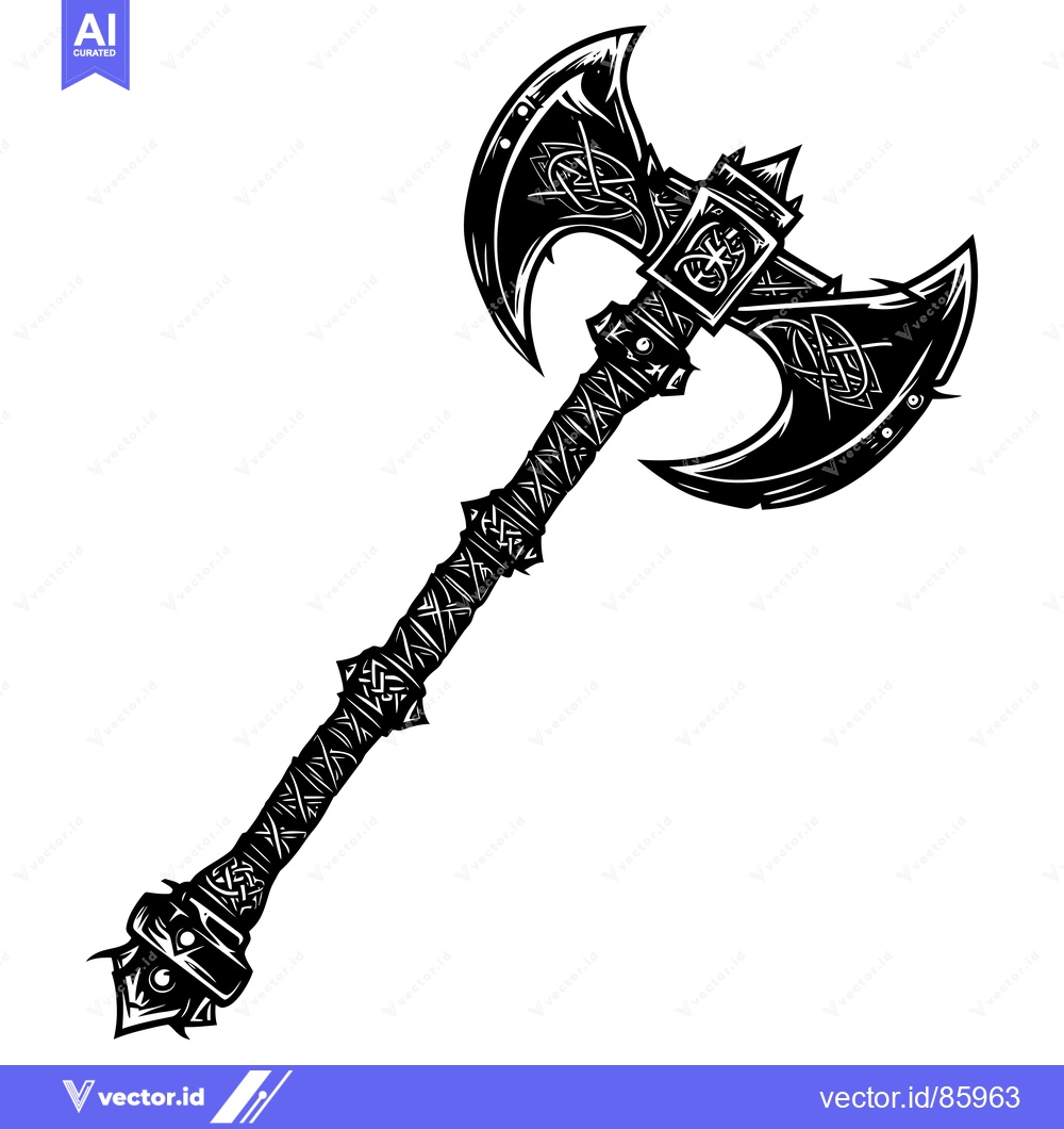 Premium Vector of Ornate Double-Headed Axe with Intricate Design