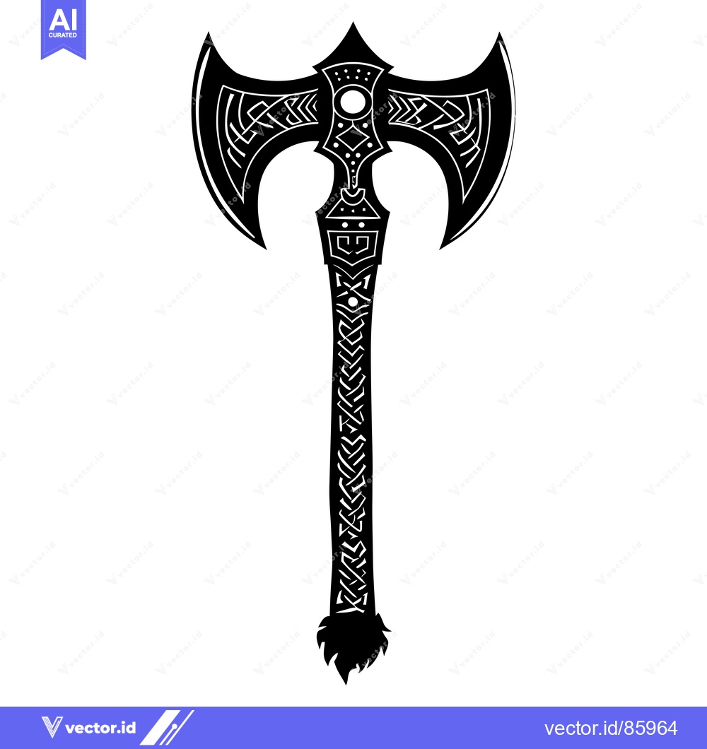 Premium Vector of Ornate Double-Headed Axe with Celtic Knotwork Design
