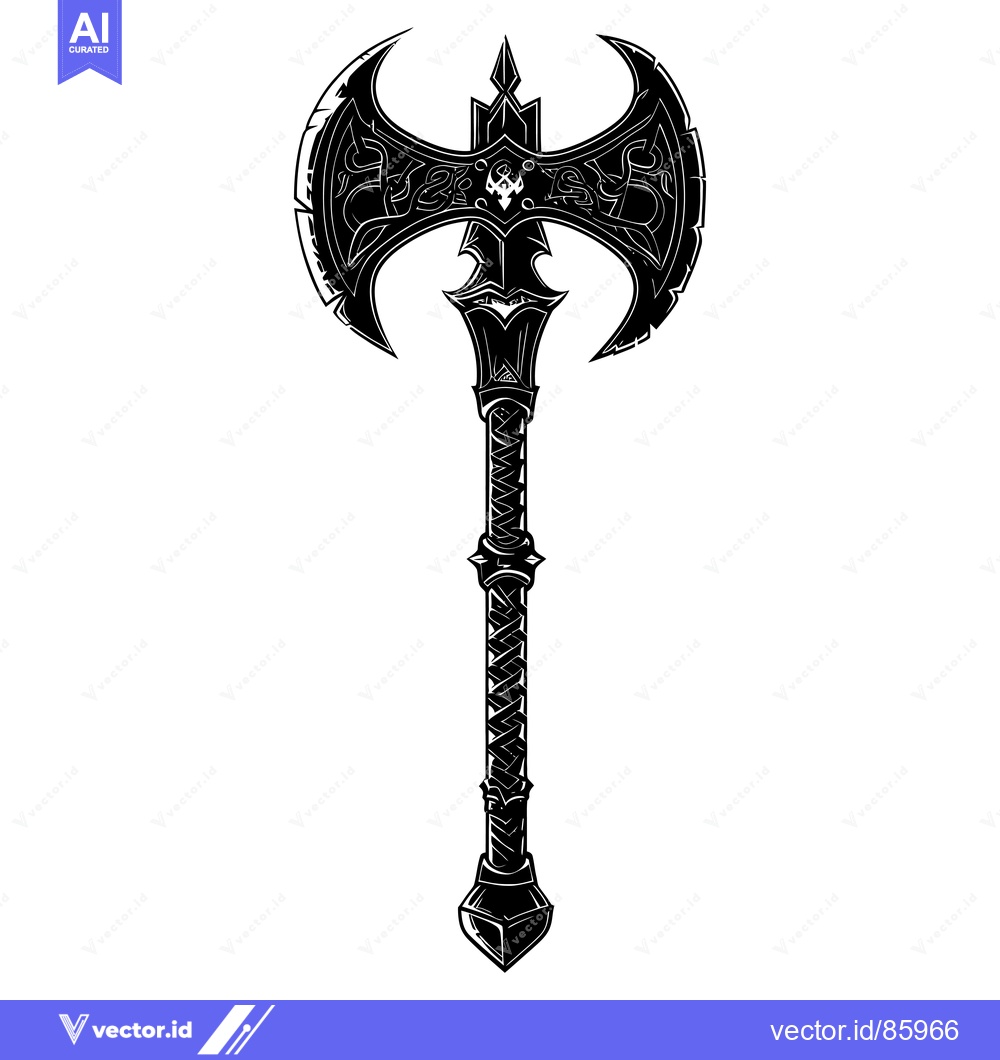 Premium Vector of Ornate Double-Headed Axe with a Detailed Handle