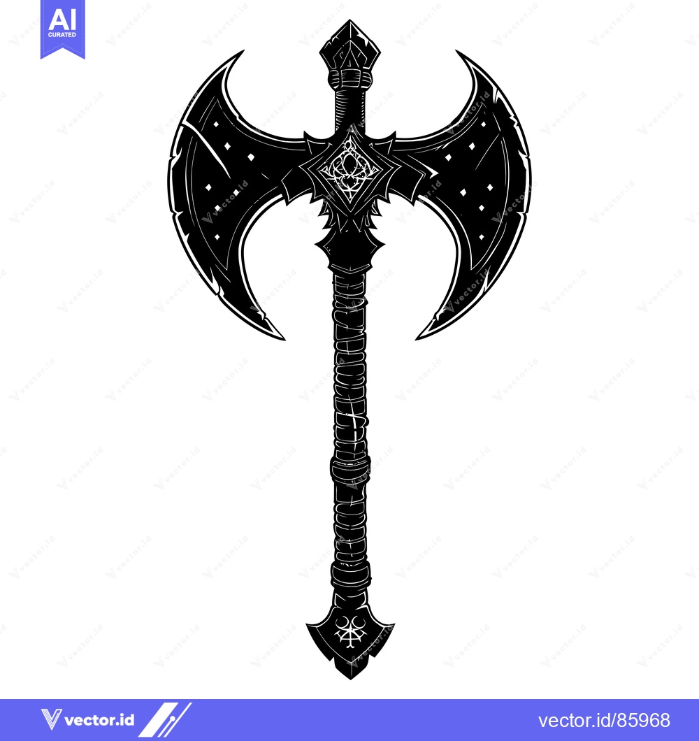 Premium Vector of Ornate Double-Headed Axe with Intricate Designs