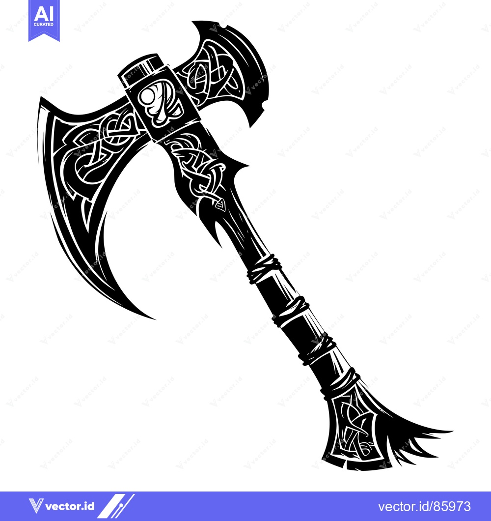 Premium Vector dari Ornate Black and White Celtic Axe with Knotwork Design