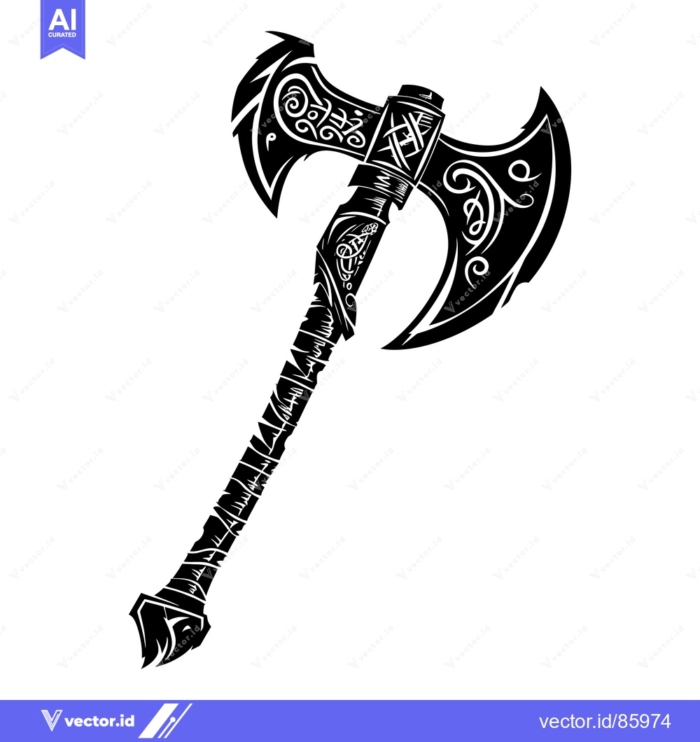 Premium Vector dari Ornate Double-Headed Axe with Detailed Handle and Blade