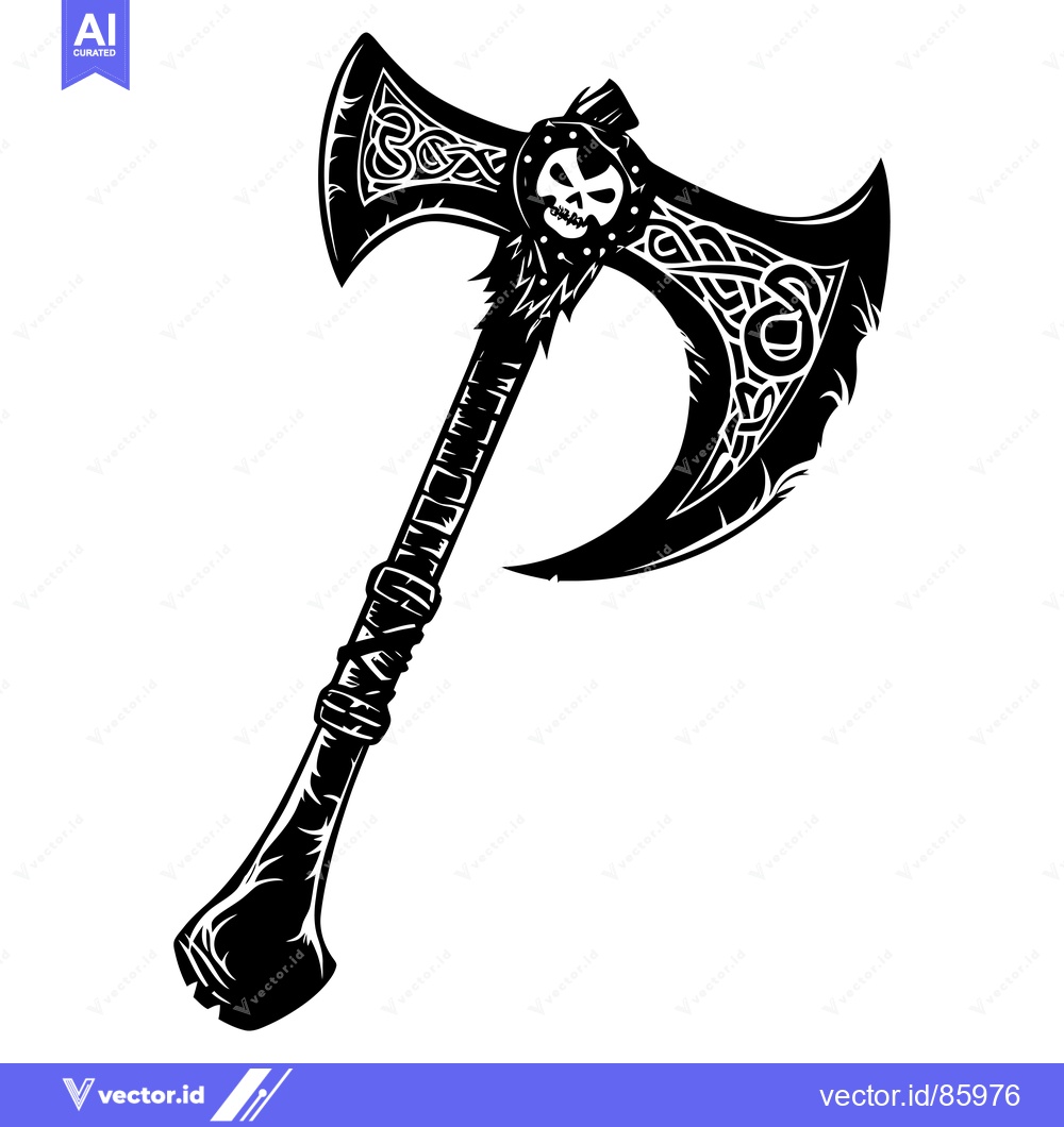 Premium Vector dari Ornate Viking Axe with Skull Detail