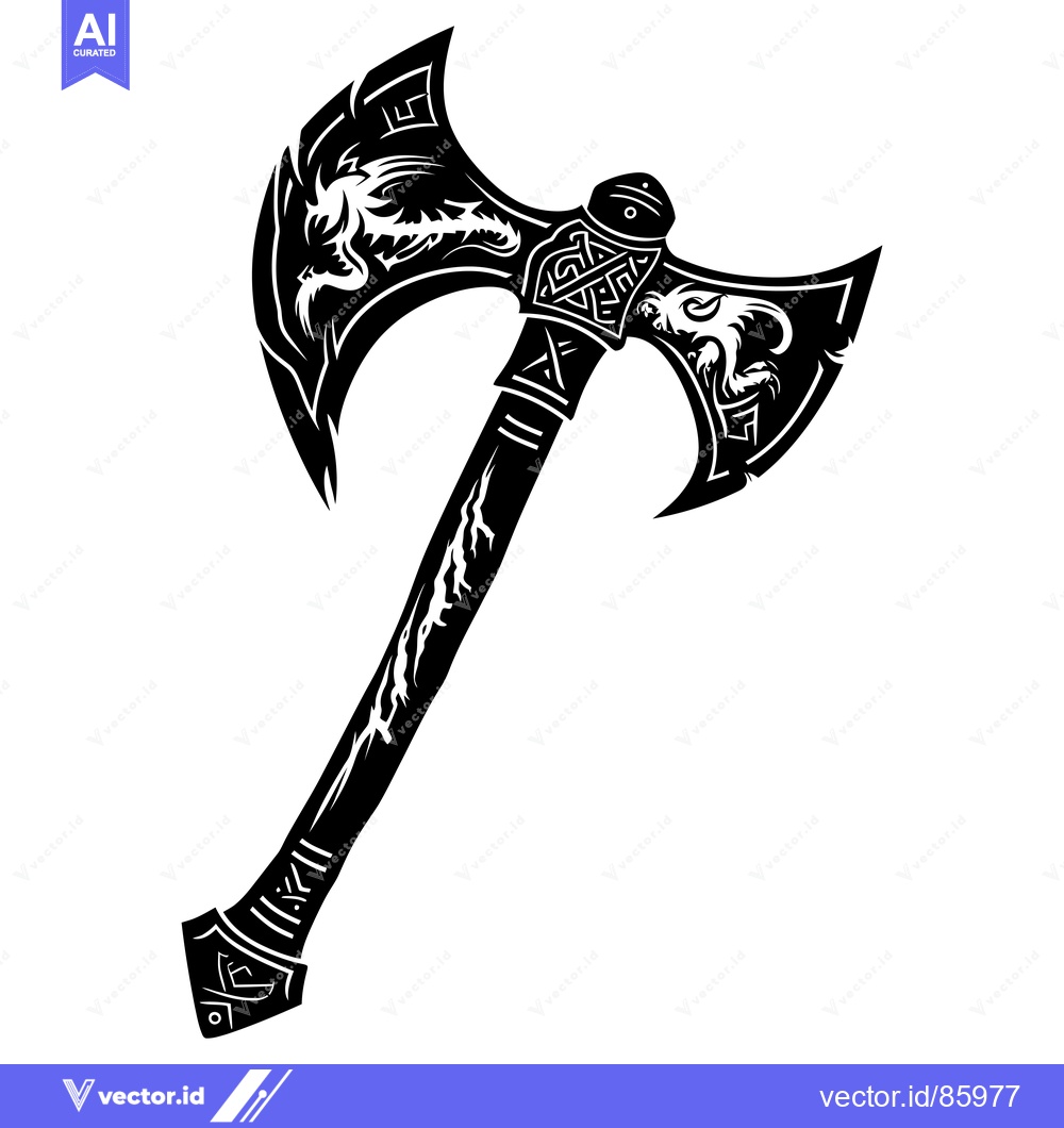 Premium Vector dari Ornate Double-Headed Axe with Dragon Motifs