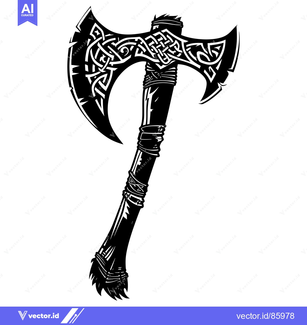 Premium Vector dari Black and White Illustration of a Viking Axe with a Celtic Knot Design