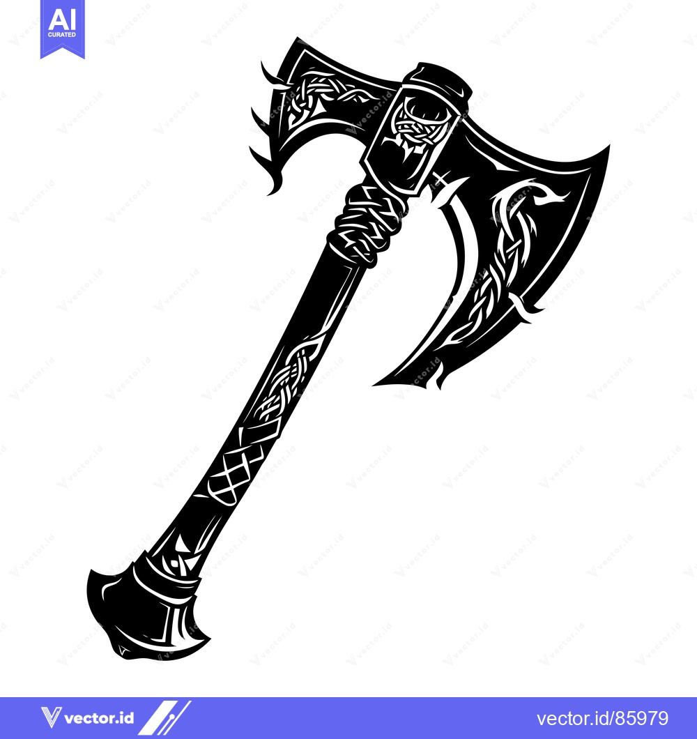 Premium Vector dari Ornate Black and White Viking Axe with Celtic Knotwork