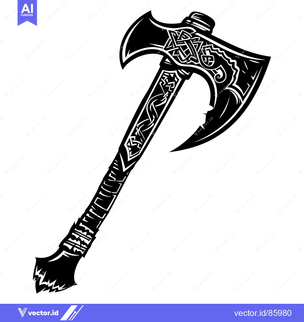 Premium Vector dari Ornate Black and White Illustration of a Viking Axe