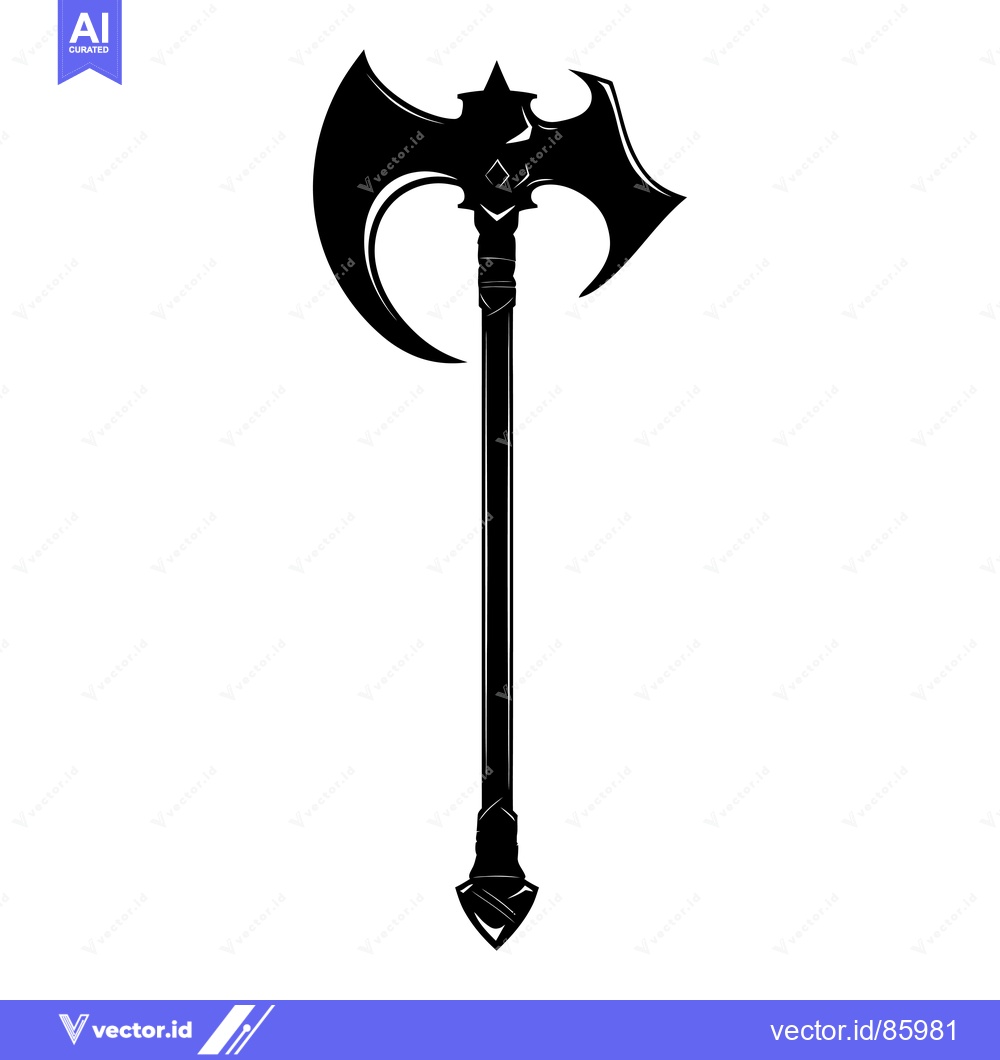 Premium Vector dari Black and White Silhouette of a Fantasy Axe