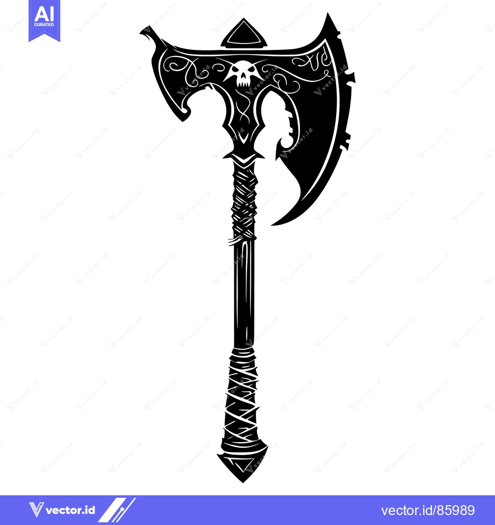 Premium Vector dari Ornate Black and White Skull-Adorned Axe