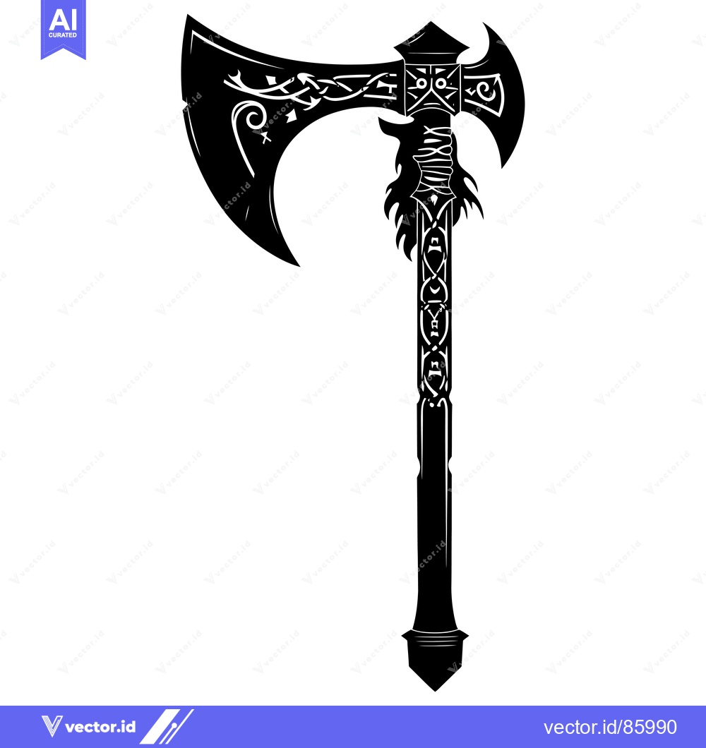Premium Vector of Ornate Viking Axe with Intricate Designs