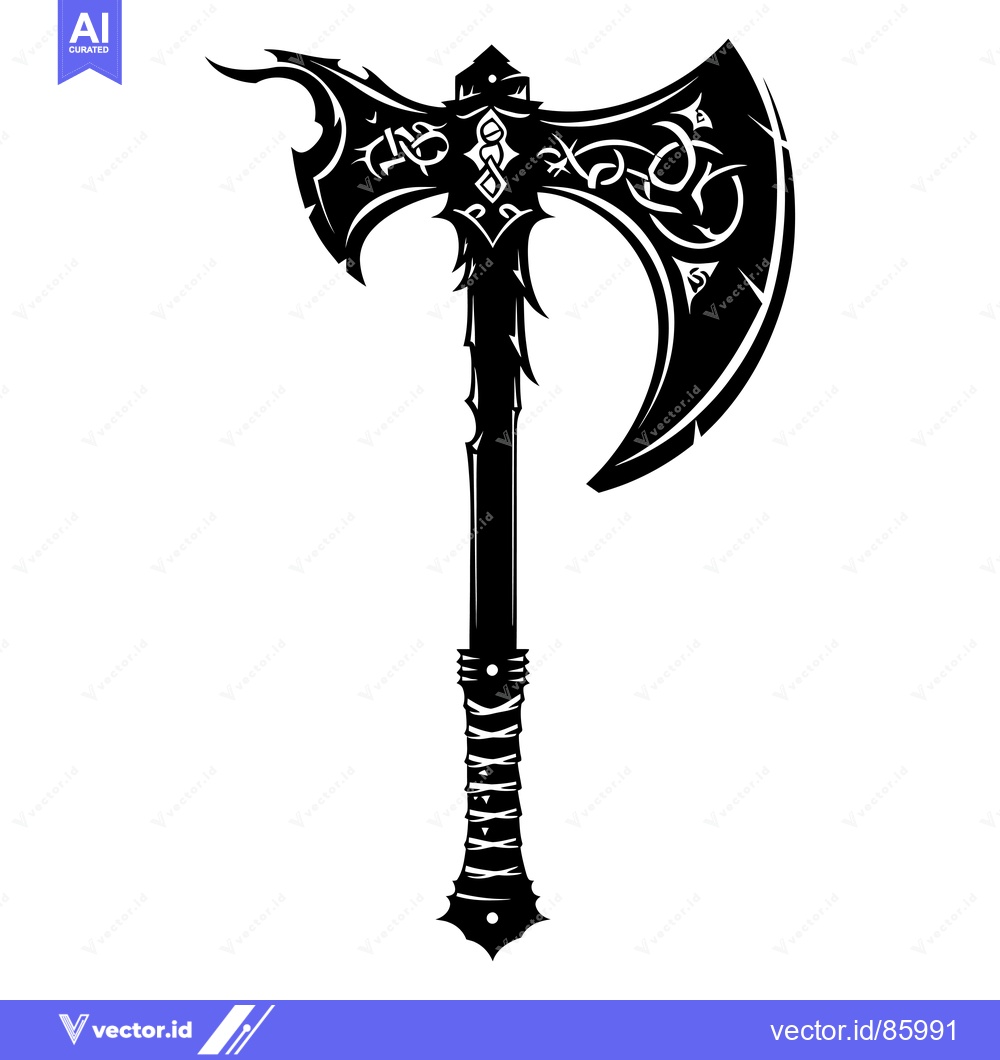 Premium Vector dari Ornate Black and White Double-Headed Axe with Intricate Designs