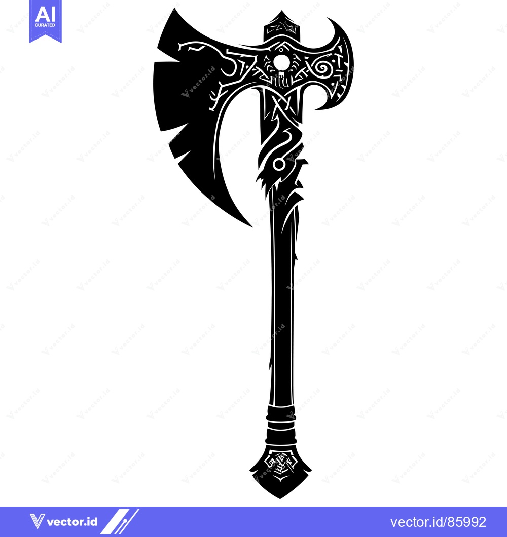 Premium Vector of Ornate Double-Headed Axe with Tribal Motifs