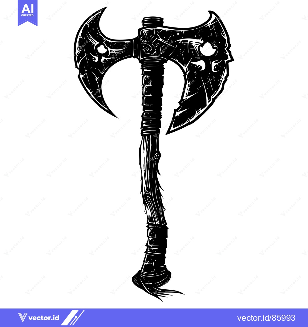 Premium Vector dari A Black and White Illustration of a Double-Headed Axe