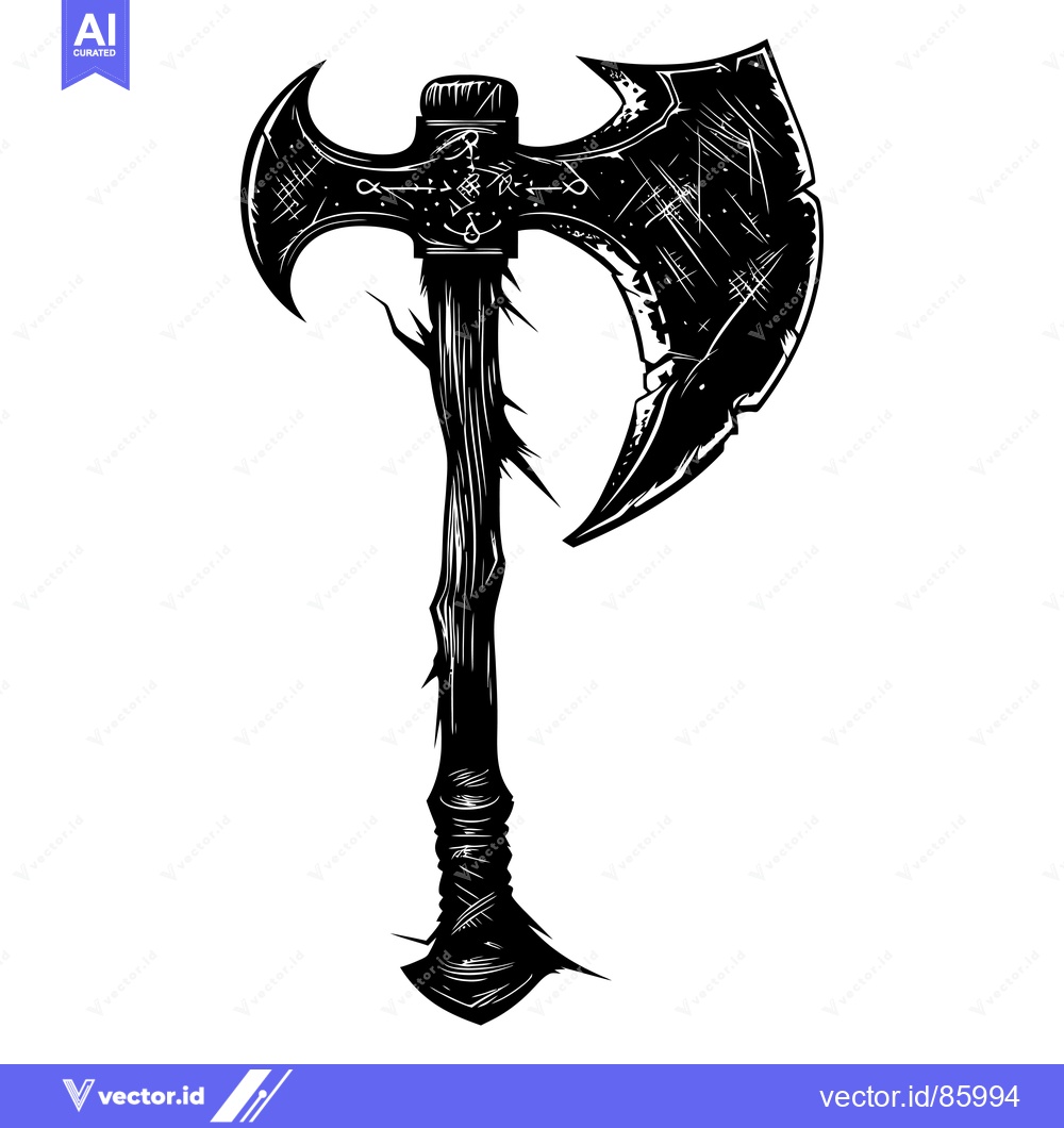 Premium Vector dari A Detailed Illustration of a Double-Headed Axe with a Wooden Handle