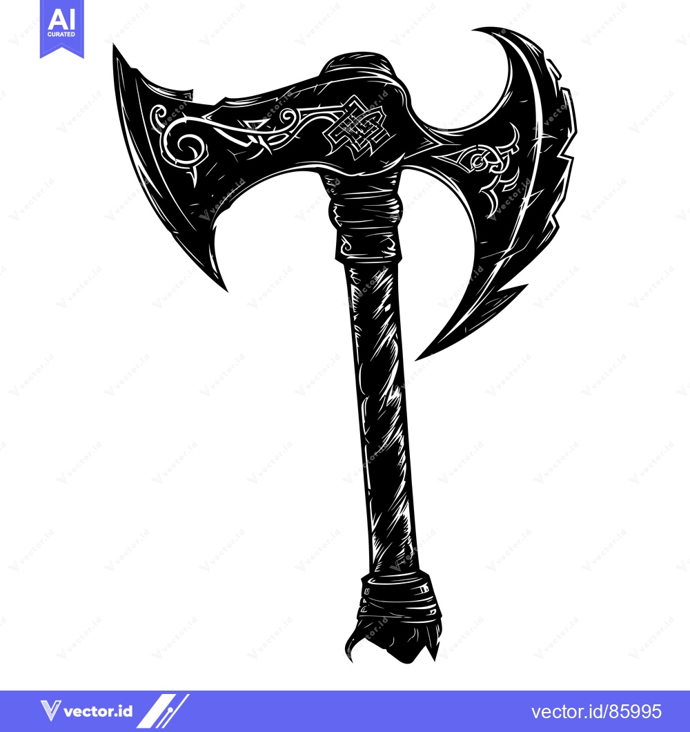Premium Vector of Ornate Double-Headed Axe with Intricate Carvings