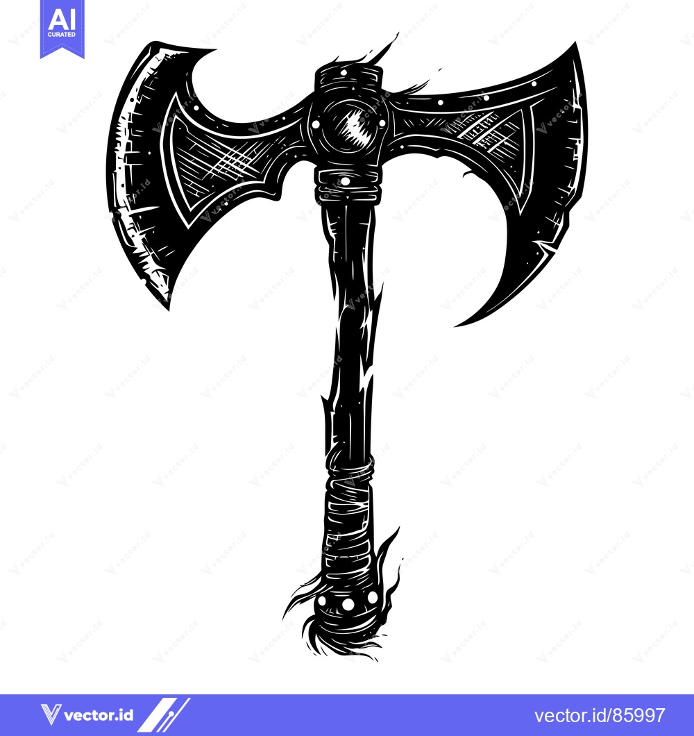 Premium Vector dari A Black and White Illustration of a Double-Headed Axe