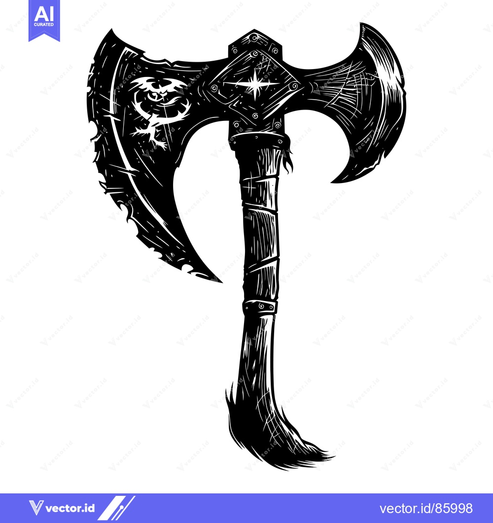 Premium Vector of A Black and White Illustration of a Double-Headed Axe with a Star