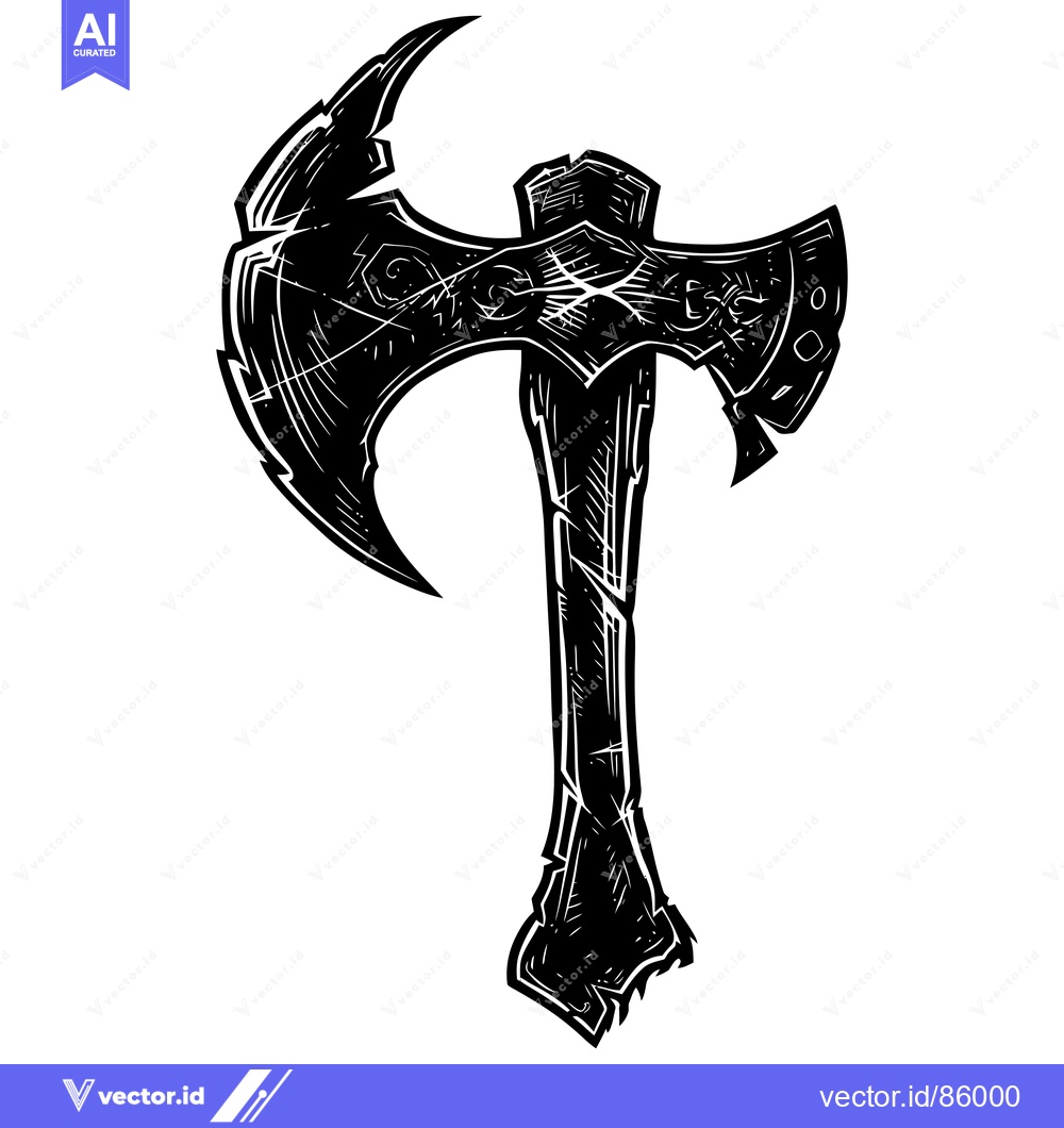 Premium Vector of A Black and White Illustration of a  Double-Headed Axe