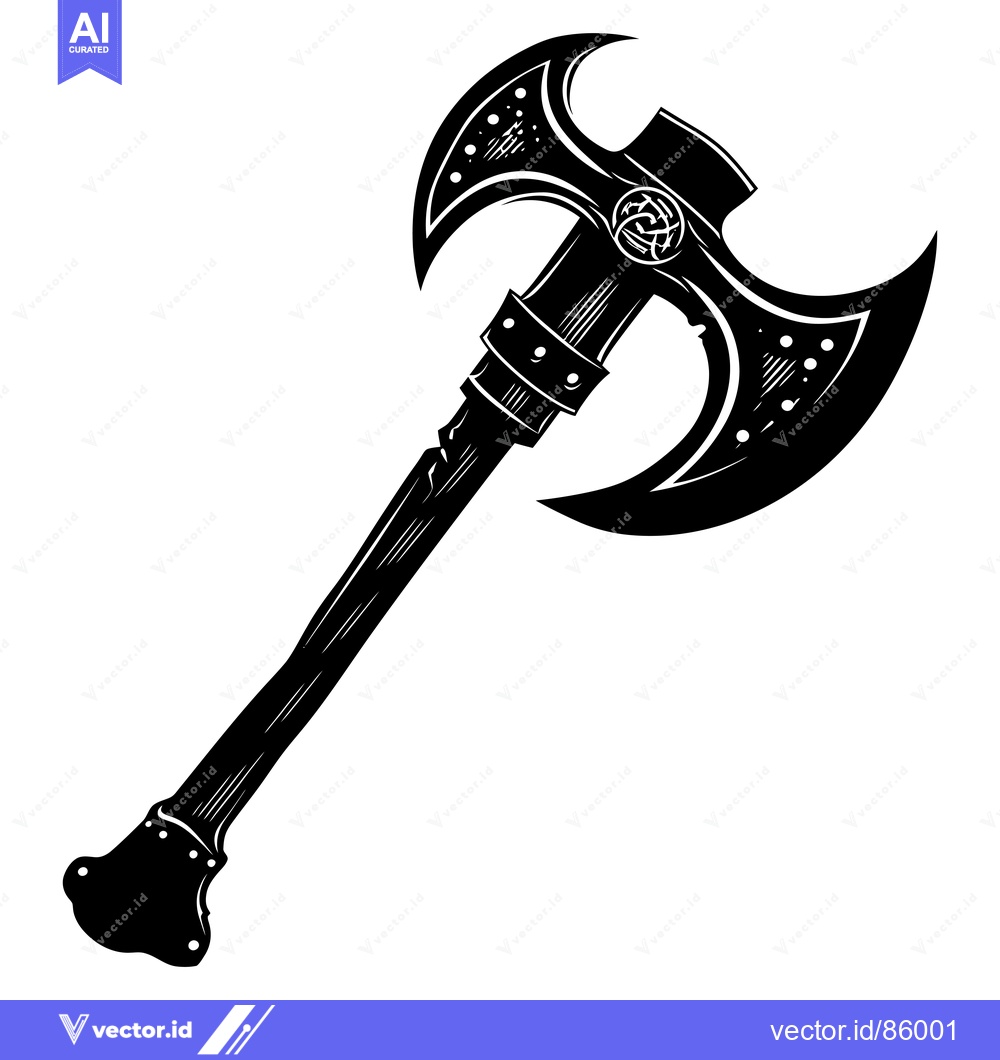 Premium Vector dari A Black and White Illustration of a Double-Headed Axe
