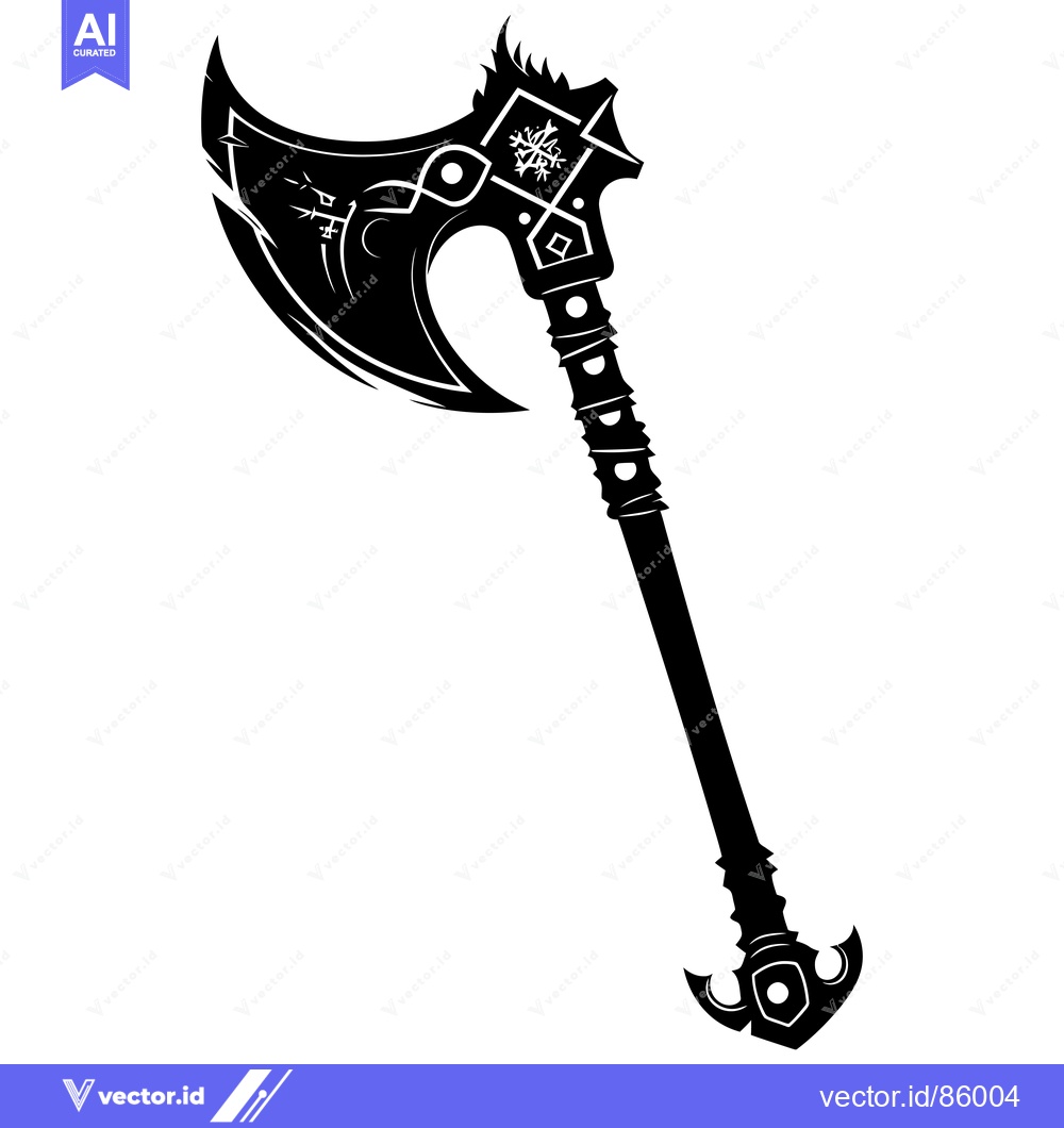 Premium Vector of Ornate Black and White Silhouette of a Fantasy Axe