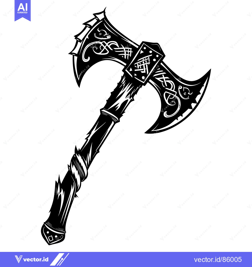 Premium Vector of Ornate Double-Headed Axe with Celtic Knotwork and Jagged Edges