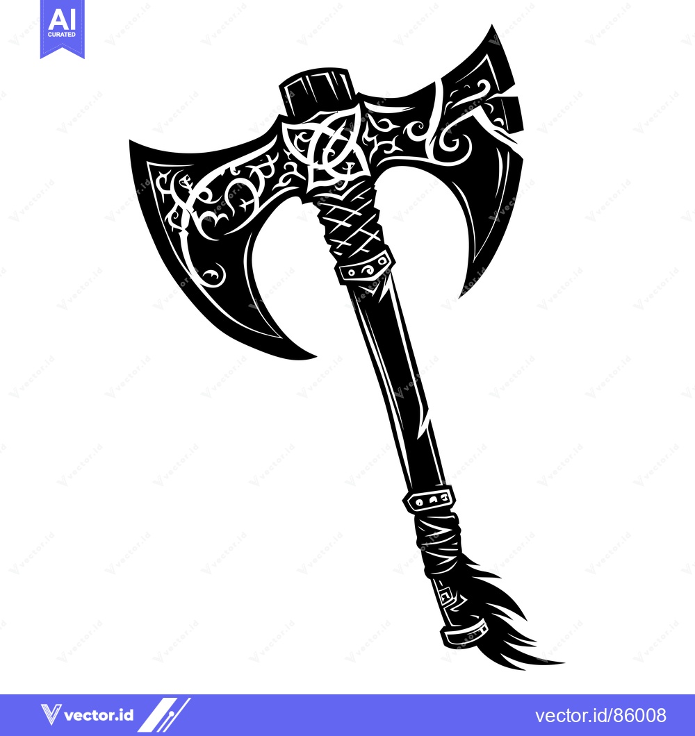 Premium Vector of Ornate Double-Headed Axe with Tribal Design
