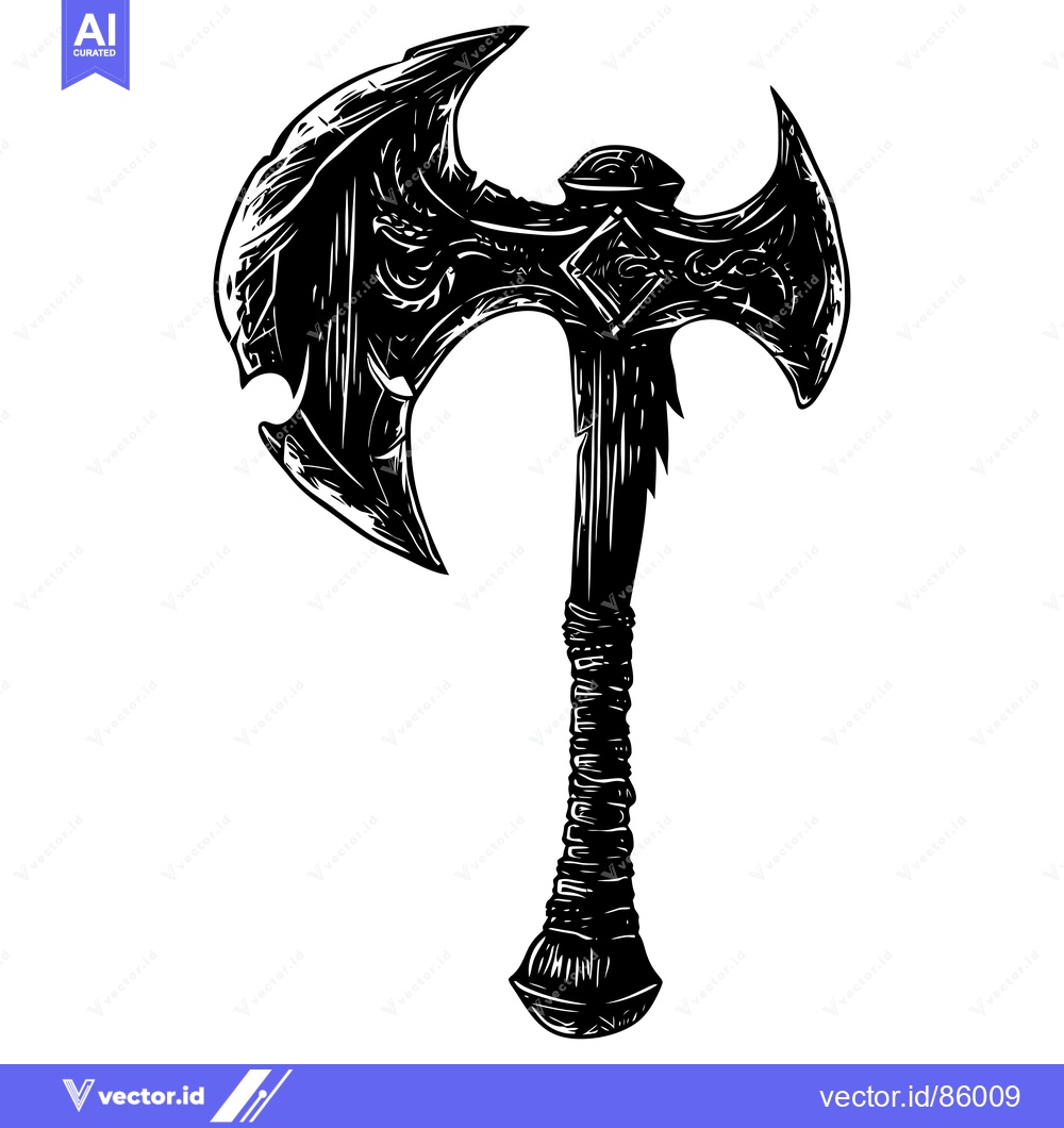 Premium Vector of Ornate Double-Headed Axe with Detailed Handle