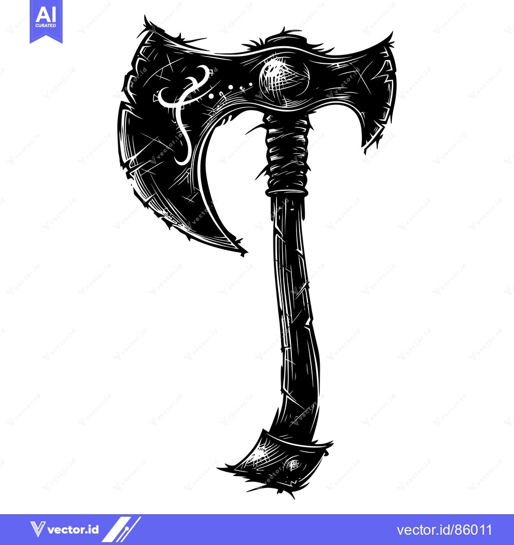 Premium Vector of Black and White Illustration of a Viking Axe