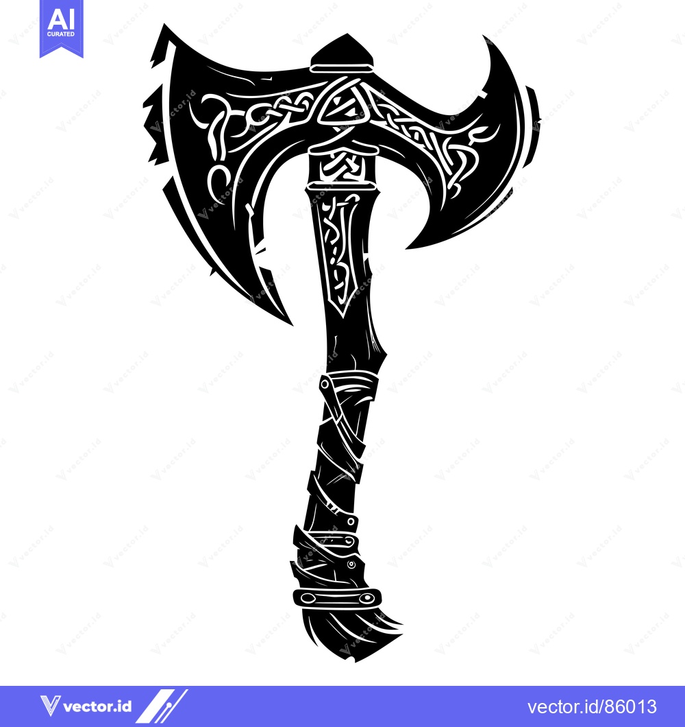 Premium Vector dari Ornate Double-Headed Viking Axe with Celtic Knotwork