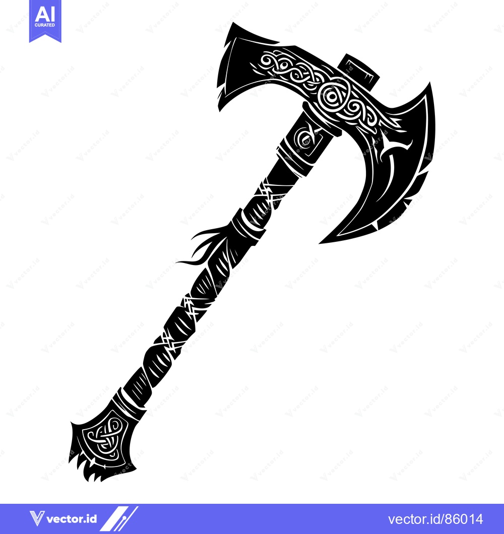 Premium Vector of Ornate Viking-Style Double-Headed Axe with Intricate Design