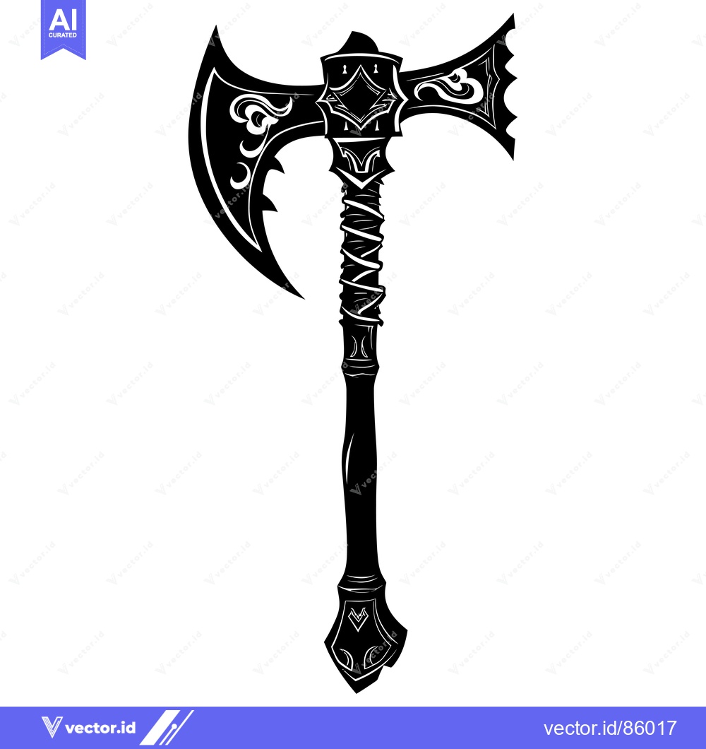 Premium Vector of Ornate Double-Headed Axe with Intricate Detail