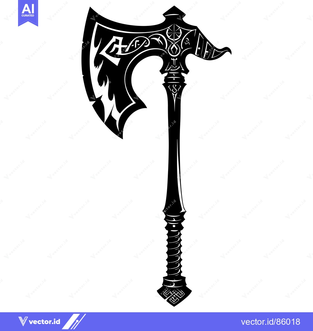 Premium Vector of Ornate Black and White Silhouette of a Viking Axe