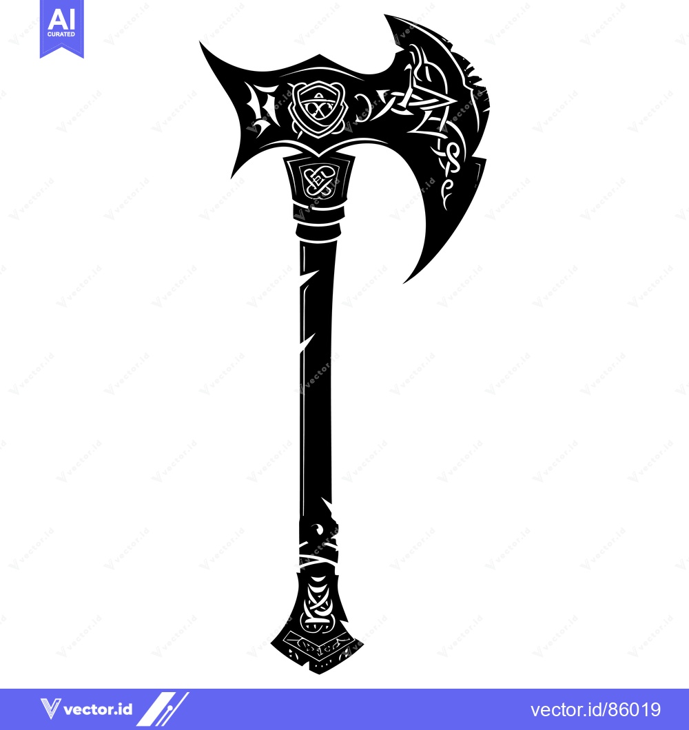 Premium Vector of Ornate Black and White Illustration of a Viking Axe