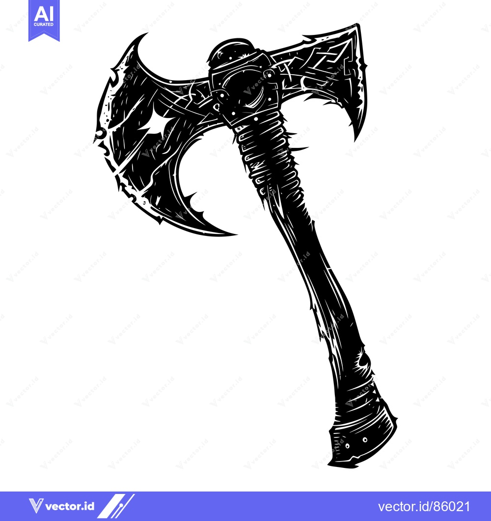 Premium Vector dari A Black And White Illustration Of A Spiked Battle Axe