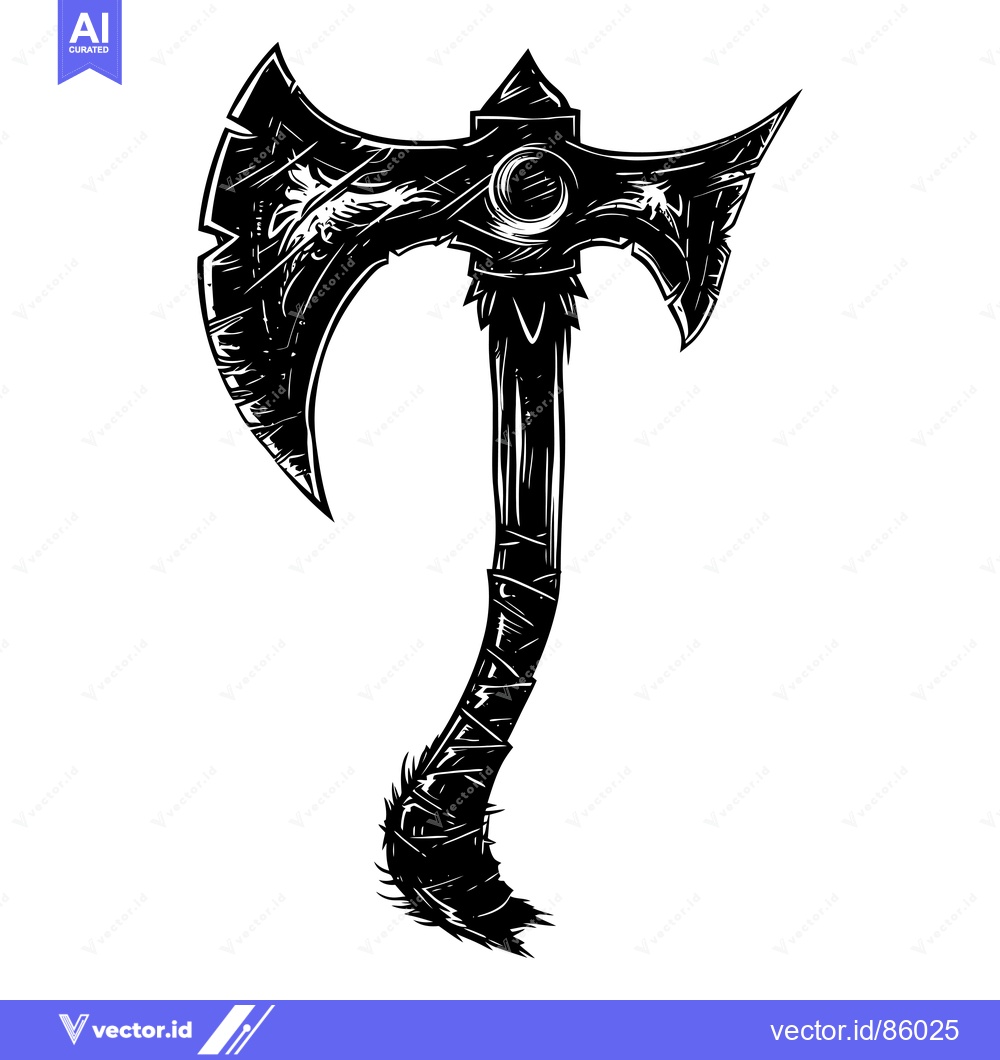 Premium Vector dari Black and white illustration of a double-headed axe