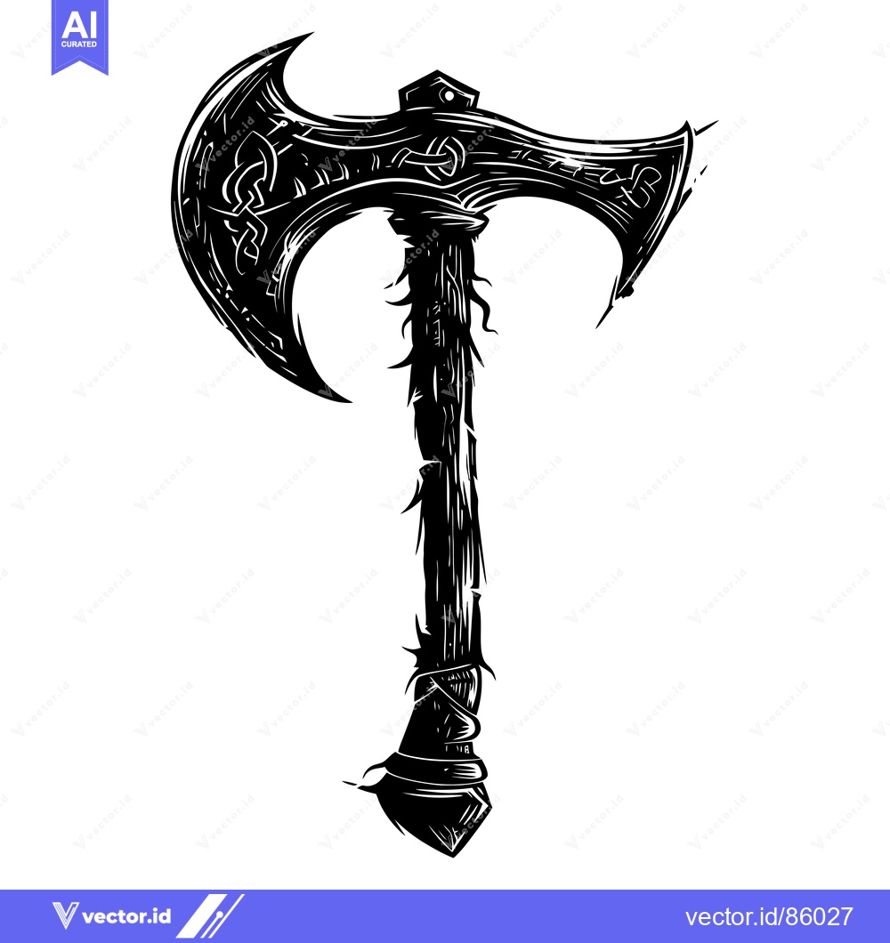 Premium Vector of Ornate Double-Headed Axe with Celtic Knotwork Design