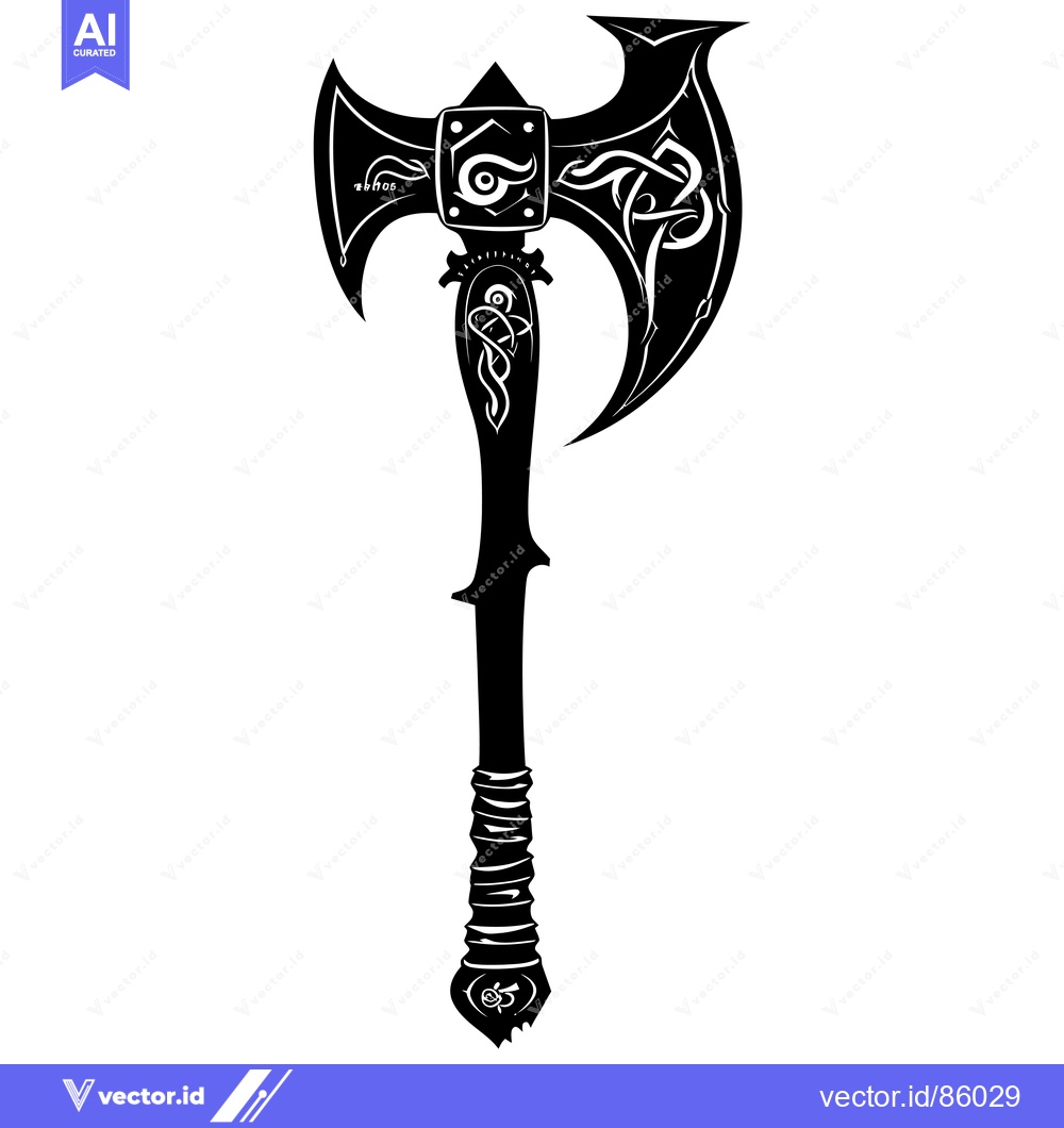 Premium Vector dari Ornate Double-Headed Axe with Celtic Knotwork Design