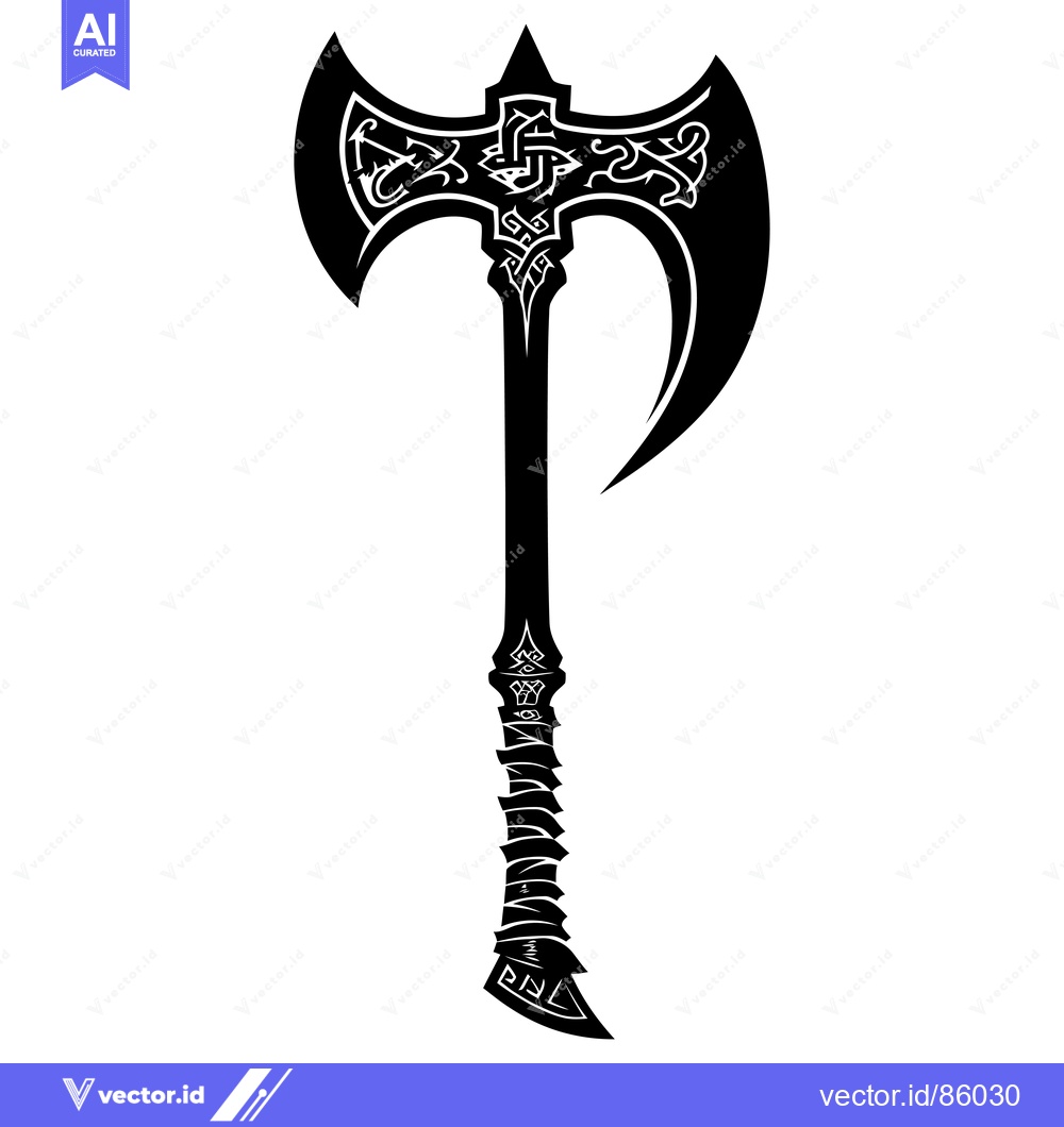 Premium Vector dari Ornate Black and White Double-Headed Axe with Intricate Design
