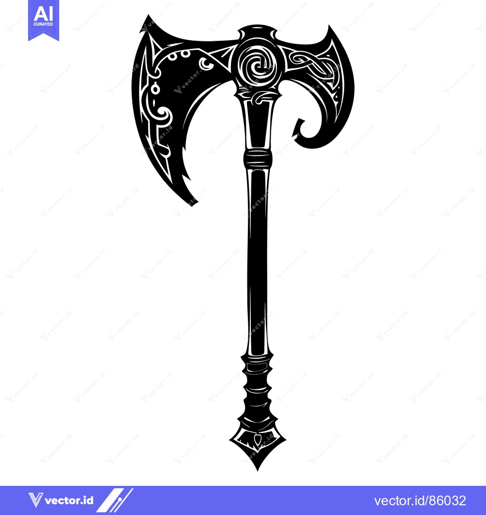 Premium Vector of Ornate Double-Headed Axe with Celtic Knotwork Design