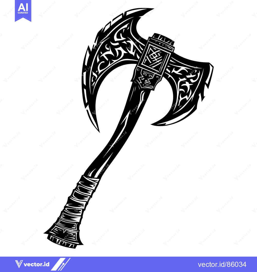 Premium Vector dari Ornate Double-Headed Axe with Tribal Design