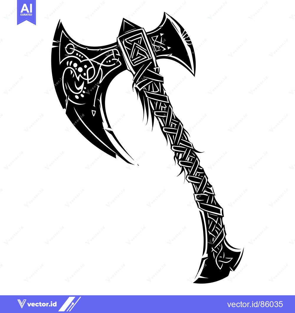 Premium Vector dari Ornate Double-Headed Viking Axe with Intricate Knotwork Design