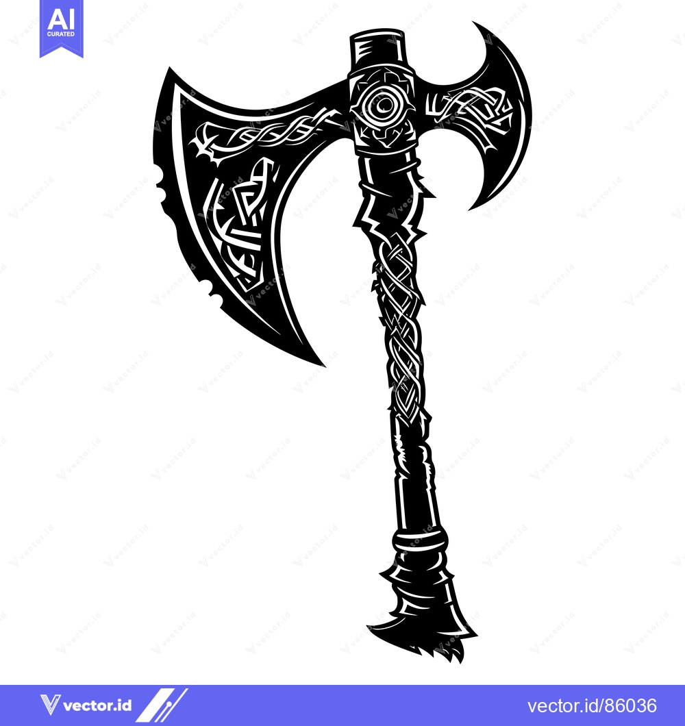 Premium Vector of Ornate Double-Headed Axe with Celtic Knotwork Design
