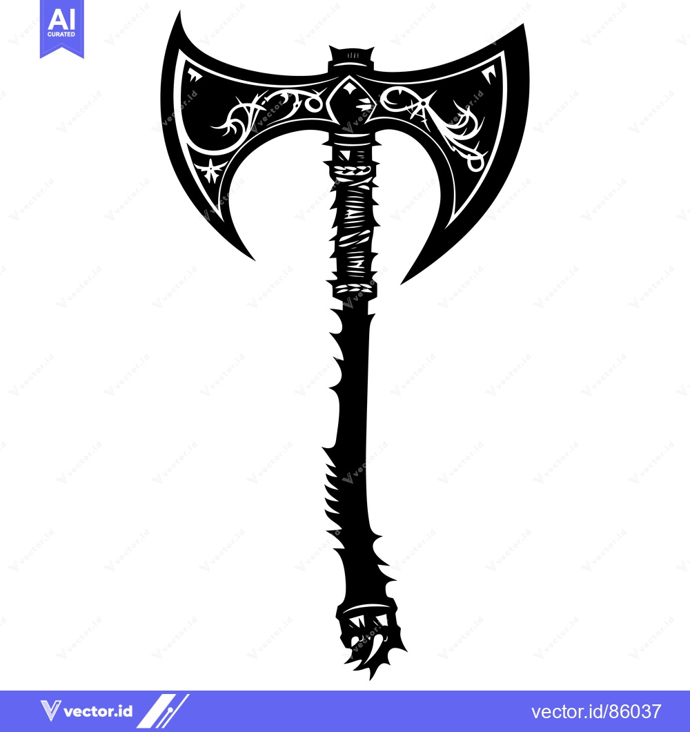 Premium Vector of Ornate Double-Headed Axe with Spiked Handle