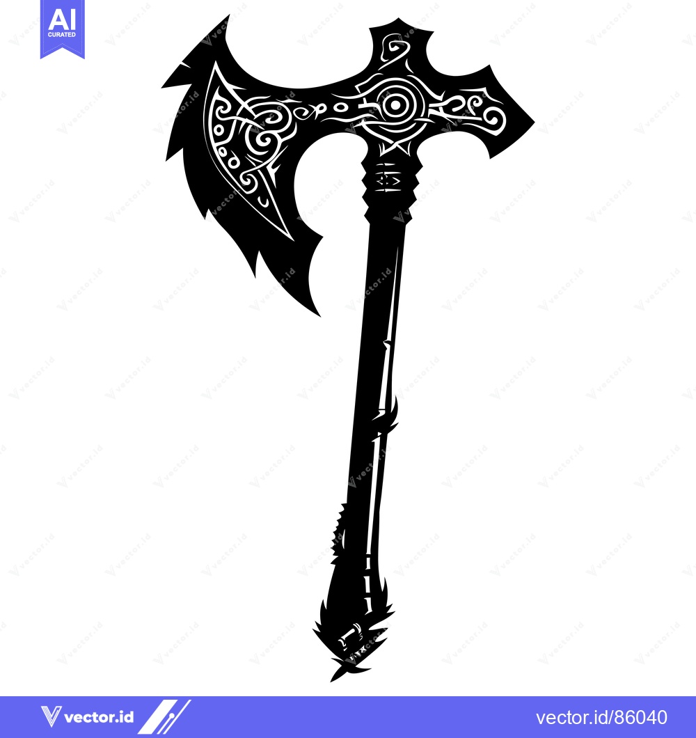 Premium Vector of Ornate Black and White Double-Headed Axe with Tribal Design