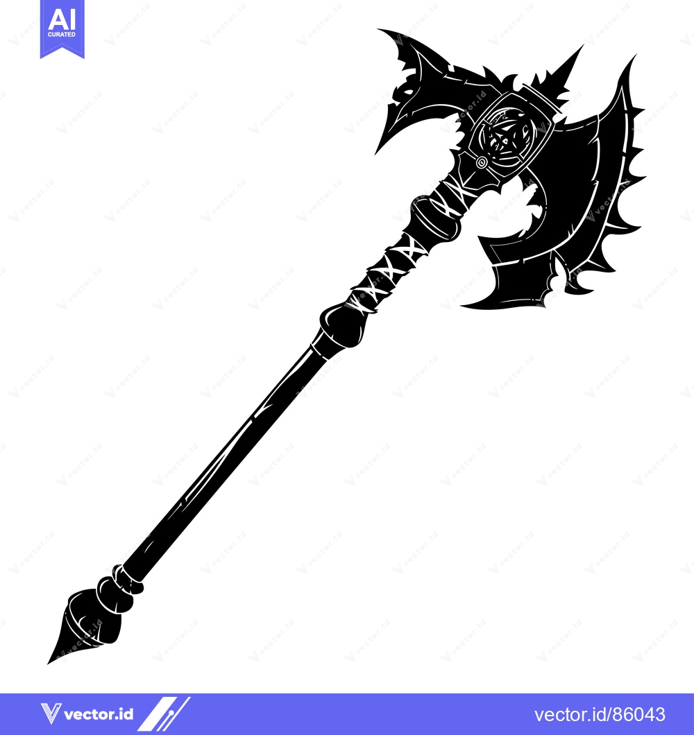 Premium Vector dari A black and white silhouette of a large, ornate axe.