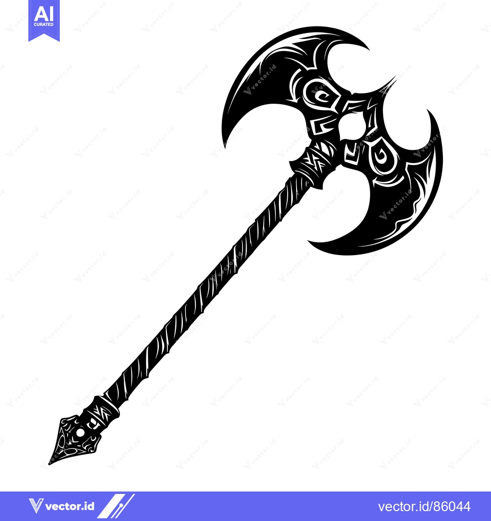 Premium Vector of Black and White Illustration of a Double-Headed Axe