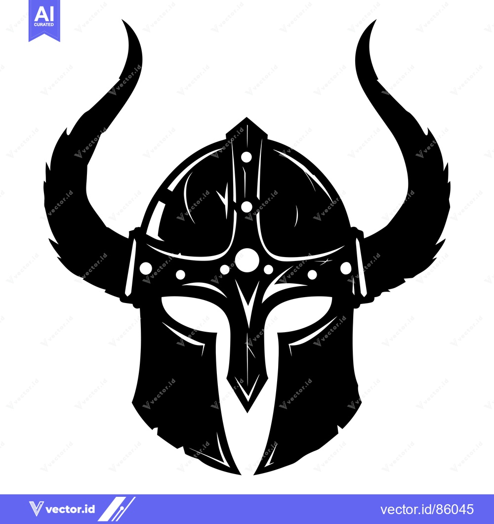 Premium Vector of Black and White Silhouette of a Viking Helmet with Horns