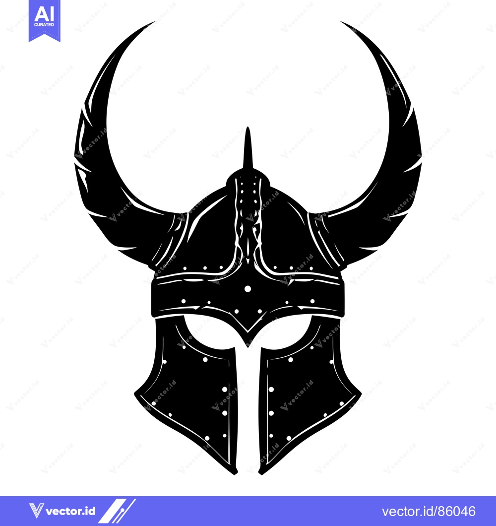 Premium Vector of Black and White Illustration of a Viking Helmet with Horns