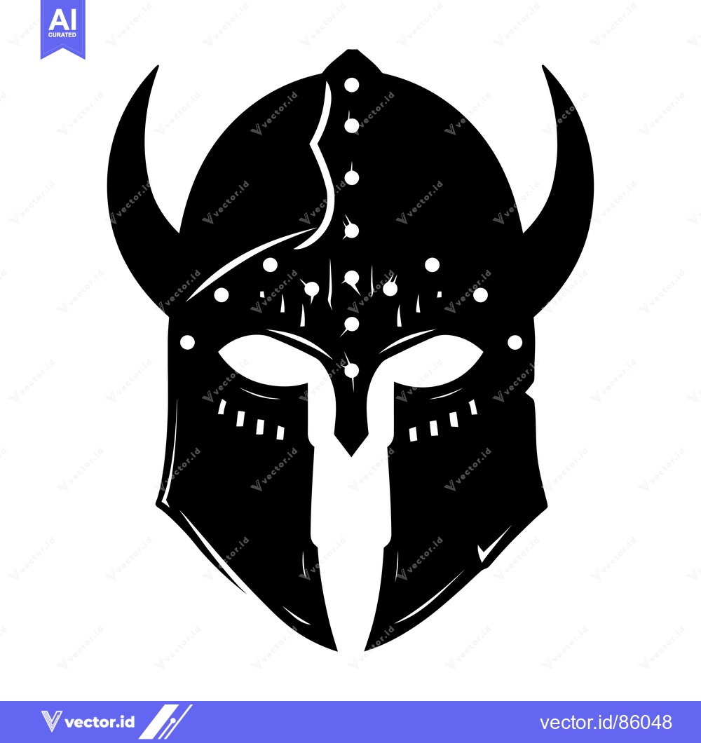 Premium Vector of Black and White Illustration of a Viking Helmet with Horns